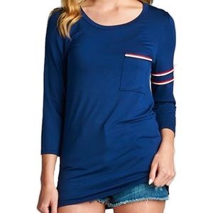 Pinstripe top - Navy (needs to be ironed)